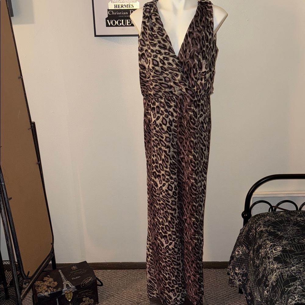 Leopard Print Sleeveless Jumpsuit - Brown